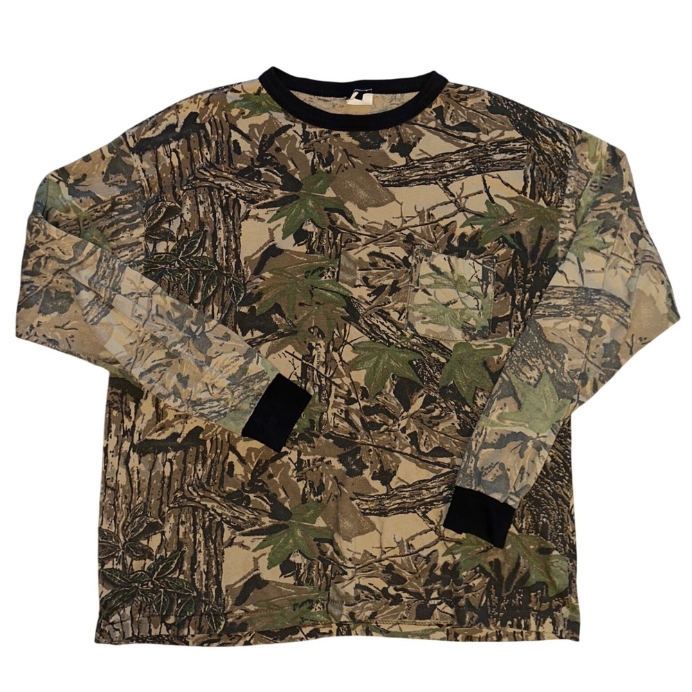 Vintage Ace Sportswear Realtree Camo Long Sleeve Pocket T-Shirt Made in USA XL